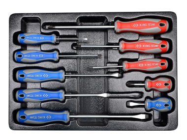 ZESTAW WKRĘTAKÓW 10 cz. KRZYŻAK + PŁASKIE, WKŁAD DO WÓZKA King Tony 9-31110MR