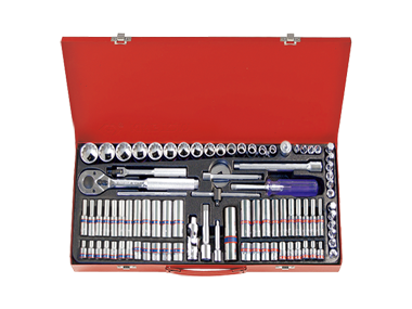 ZESTAW NASADEK / IMBUSÓW 1/4'' + 3/8'' 91cz. 4 - 22mm + CALOWE 5/32 - 1/2'' 6/12-kąt. Z AKCESORIAMI King Tony 5092CR