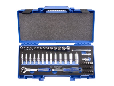 ZESTAW NASADEK 1/4" 48cz. DŁUGIE + KRÓTKIE, 6-kąt. 4 - 14mm, HEX 3 - 10 Z AKCESORIAMI King Tony 2548MRV