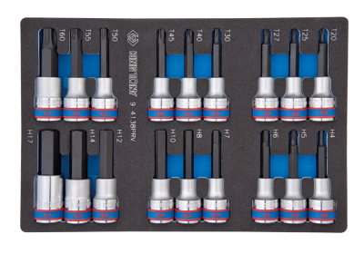 ZESTAW DŁUGICH NASADEK 1/2" HEX H4 - H17 + TORX T20 - T60, WKŁAD Z PIANKI DO WÓZKA King Tony 9-4138PRV