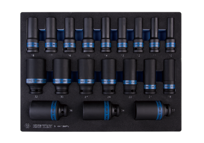 ZESTAW NASADEK UDAROWYCH 1/2" 19 cz. DŁUGIE 6-KĄT, 10 - 36mm, WKŁAD Z PIANKI DO WÓZKA King Tony 9-4419MPV