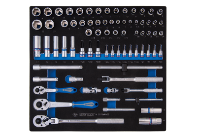 ZESTAW NASADEK 1/4" + 3/8" 75cz. KRÓTKIE/DŁUGIE, 6-kąt. 3.2 - 22mm Z AKCESORIAMI, WKŁAD Z PIANKI DO WÓZKA King Tony 9-5575MRV02