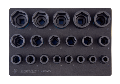 ZESTAW NASADEK UDAROWYCH 1/2" 19 cz. KRÓTKIE 6-KĄT, 10 - 36mm, WKŁAD Z PIANKI DO WÓZKA King Tony 9-4429MPV