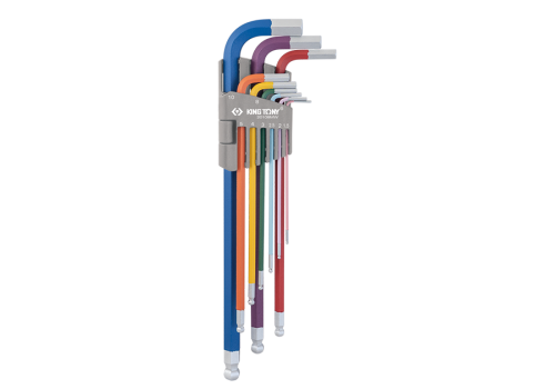 ZESTAW IMBUSÓW KOLOROWYCH 9 szt. HEX Z KULKĄ EKSTRA DŁUGIE 1,5 - 10mm King Tony 20109MW