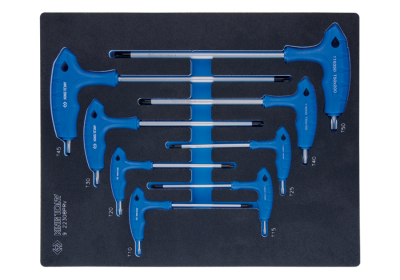 ZESTAW IMBUSÓW Z UCHWYTEM "L" 8szt. TORX / TORX T10 - T50, WKŁAD Z PIANKI EVA DO WÓZKA King Tony 9-22308TRV