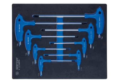 ZESTAW IMBUSÓW Z UCHWYTEM "L" 8szt. TORX / TORX T10 - T50, WKŁAD Z PIANKI EVA DO WÓZKA King Tony 9-22308TRV