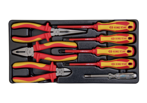 ZESTAW IZOLOWANYCH SZCZYPIEC, WKRĘTAKÓW + PRÓBNIK, WKŁAD DO WÓZKA King Tony 9-40618GP