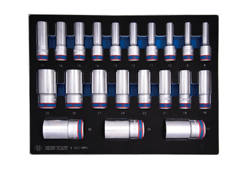 ZESTAW NASADEK 1/2" 21cz. DŁUGIE 12-kąt. 8 - 36mm, WKŁAD DO WÓZKA King Tony 9-4221MRV