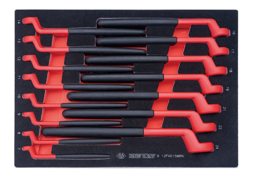 ZESTAW KLUCZY OCZKOWYCH ODGIĘTYCH VDE 7-24 mm WKŁAD EVA DO WÓZKA King Tony 9-12FVG15MRV