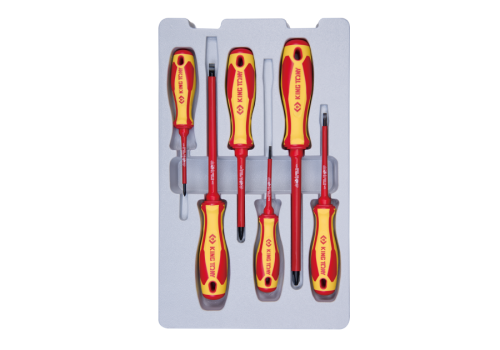 ZESTAW WKRĘTAKÓW IZOLOWANYCH 6 cz. KRZYŻAK PH No.0. No.2. No.3. PŁASKIE 3 x 75. 4 x 100. 6.5 x 150 King Tony 30606MR