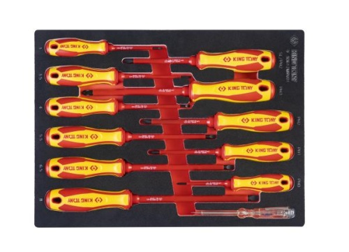 ZESTAW WKRĘTAKÓW IZOLOWANYCH 12 cz. KRZYŻAK + PŁASKIE + PRÓBNIK. WKŁAD Z PIANKI EVA DO WÓZKA King Tony 9-30612MRV01