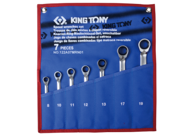 ZESTAW KLUCZY PŁASKO-OCZKOWYCH Z GRZECHOTKĄ DWUKIERUNKOWĄ 7cz. 8-19mm King Tony 122A07MRN01
