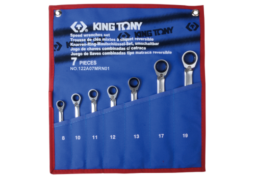 ZESTAW KLUCZY PŁASKO-OCZKOWYCH Z GRZECHOTKĄ DWUKIERUNKOWĄ 7cz. 8-19mm King Tony 122A07MRN01