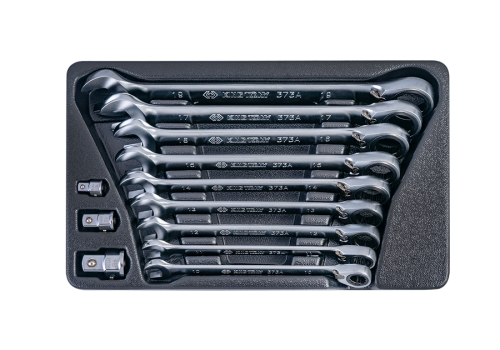 ZESTAW KLUCZY PŁASKO-OCZKOWYCH Z GRZECHOTKĄ DWUKIERUNKOWĄ 373A 12cz. 10-19mm WKŁAD DO WÓZKA 9-102A12MR