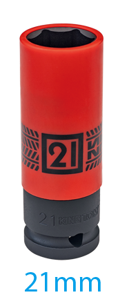 NASADKA UDAROWA CIENKOŚCIENNA Z TULEJĄ ZABEZPIECZAJĄCĄ 1/2" 21mm x 80mm. 6-kąt. DO ALUFELG King Tony 494521M