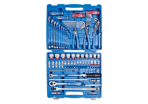 ZESTAW NARZĘDZI CALOWYCH 87 cz. 1/4"+1/2" Z GRZECHOTKAMI. SZCZYPCE. WKRĘTAKI. KLUCZE I AKCESORIA King Tony 7587SR01