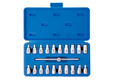 ZESTAW NASADEK 3/8" DO KORKÓW OLEJU, HEX 8 - 17mm, KWADRAT 7 - 14mm, 5/16", 3/8", T45, TRÓJKĄT 10mm, M16, 21CZ. King Tony 9AR11