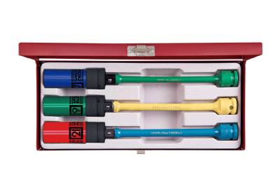 ZESTAW NASADEK UDAROWYCH 1/2" DO FELG ALUMINIOWYCH 6cz. 6-kąt. 17, 19, 21mm + PRZEDŁUŻKI Z BLOKADĄ, KASETA King Tony 44906MP