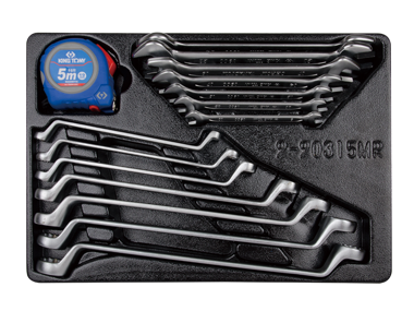 ZESTAW KLUCZY PŁASKICH 8 - 24mm + KLUCZY OCZKOWO ODGIĘTYCH 8 - 24mm + MIARKA, WKŁAD DO WÓZKA King Tony 9-90315MR