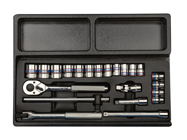 ZESTAW NASADEK 3/8'' 23cz. KRÓTKIE 6-kąt. 6 - 22mm Z AKCESORIAMI, WKŁAD DO WÓZKA King Tony 9-3523MR