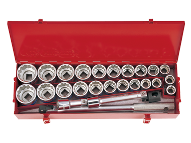 ZESTAW NASADEK 3/4'' 26cz. KRÓTKIE 12-kąt. 22 - 50mm, CALOWE 7/8'' - 2'' Z AKCESORIAMI King Tony 6226CR