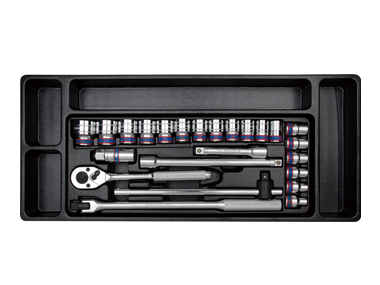 ZESTAW NASADEK 1/2'' 24cz. KRÓTKIE 6-kąt. 10 - 32mm Z AKCESORIAMI, WKŁAD DO WÓZKA King Tony 9-4526MR