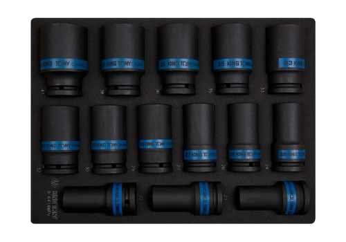 ZESTAW NASADEK UDAROWYCH 3/4" 14cz. DŁUGIE 6-kąt. 19 - 41mm, WKŁAD Z PIANKI, DO WÓZKA King Tony 9-6414MPV