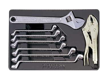 ZESTAW KLUCZY OCZKOWYCH ODGIĘTYCH 75 8cz. 8 - 19mm, KLUCZ NASTAWNY, SZCZYPCE MORS, WKŁAD DO WÓZKA King Tony 9-90109MN