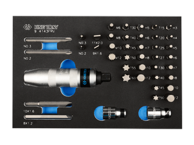 WKRĘTAK UDAROWY + BITY 5/16'' 43cz., WKŁAD Z PIANKI DO WÓZKA King Tony 9-4143FRV