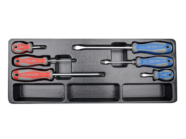 ZESTAW WKRĘTAKÓW 6 cz.KRZYŻAK No.1x 80, No.2x38, No.3x150, PŁASKIE 5,5x100, 6,5x38, 8x175, WKŁAD DO SKRZYNKI King Tony 9-31006MR