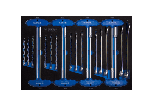 ZESTAW KLUCZY PŁASK-OCZKOWYCH 8 - 24mm ORAZ KLUCZY NASADOWYCH 6 - 11mm, WKŁAD Z PIANKI, DO WÓZKA King Tony 9-91122MRV