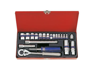 ZESTAW NASADEK 1/4'' + 3/8'' 21cz. KRÓTKIE 12-kąt. 10 - 19mm, 6-kąt. 4 - 9mm Z AKCESORIAMI King Tony 5022MR