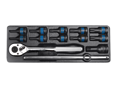 ZESTAW NASADEK UDAROWYCH 1/2" 13cz. KRÓTKIE TORX T20-T70 Z AKCESORIAMI, WKŁAD DO WÓZKA King Tony 9-4413PP
