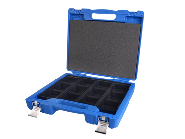 WALIZKA ZE WZMOCNIONEGO TWORZYWA 405 x 355 x 95mm Z WYTŁOCZKAMI DO CZĘŚCI 4szt 93 x 283 x 43mm King Tony 827011