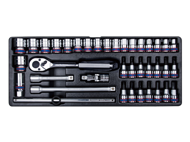 ZESTAW NASADEK 1/2'' 38cz. KRÓTKIE 6-kąt. 10 - 32mm, HEX 4 - 12, ZESTAW WKRĘTAKÓW, TORX T25 - T40 Z AKCESORIAMI, WKŁAD DO SKRZYNI King Tony 9-4338MR