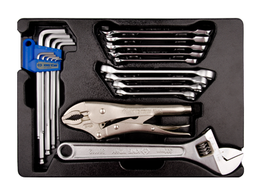 ZESTAW 20cz. - KLUCZE PŁASKO-OCZKOWE Z GRZECHOTKĄ JEDNOKIERUNKOWĄ 5cz. 8 - 14mm, IMBUSY 9 szt. 1120, WKŁAD DO WÓZKA King Tony 9-91120MR