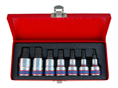 ZESTAW NASADEK Z KOŃCÓWKĄ SPLINE 1/2'' 7 cz. KRÓTKIE M6-M18 King Tony 4117PR