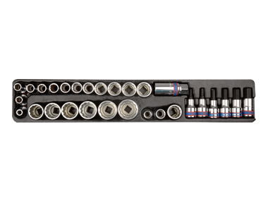 ZESTAW 29 CZ. NASADKI 1/2" 12-KĄT. KRÓTKIE 8 - 32MM, 7/16" - 7/8", HEX H5 - H14, NASADKA DO ŚWIEC 21MM, WKŁAD DO SKRZYNKI 87408 King Tony 9-4029CR