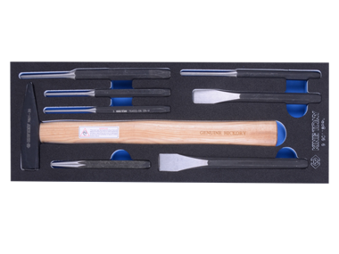 ZESTAW 8cz. PRZECINAKI 17 - 20mm + PUNKTAK 4mm + WYBIJAKI 3 - 6mm + MŁOTEK 7821-30 ,WKŁAD Z PIANKI, DO WÓZKA King Tony 9-90118PRV