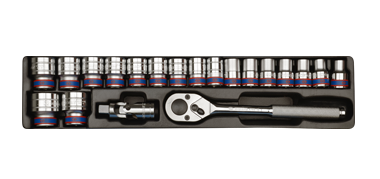 ZESTAW NASADEK 1/2'' 20cz. KRÓTKIE 6-kąt. 10 - 32mm Z AKCESORIAMI, WKŁAD DO SKRZYNKI 87402 King Tony 9-4319MR