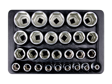 ZESTAW NASADEK 1/2" 27cz. KRÓTKIE 6-kąt. 8 - 36mm, WKŁAD DO WÓZKA King Tony 9-4557MR