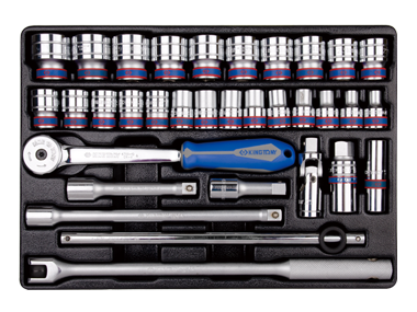 ZESTAW NASADEK 1/2'' 33cz. KRÓTKIE 6-kąt. 8 - 32mm Z AKCESORIAMI, WKŁAD DO WÓZKA King Tony 9-4333MR