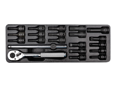 ZESTAW NASADEK UDAROWYCH 3/8" 21cz. KRÓTKIE PH1-PH4, PŁASKIE 5.5-10, TORX T10-T60 Z AKCESORIAMI, WKŁAD DO WÓZKA King Tony 9-3421PP