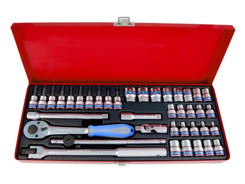 ZESTAW NASADEK 3/8'' 39cz. KRÓTKIE 6-kąt. 6 - 19mm, E4 - E18, T8 - T45 Z AKCESORIAMI King Tony 3537MR