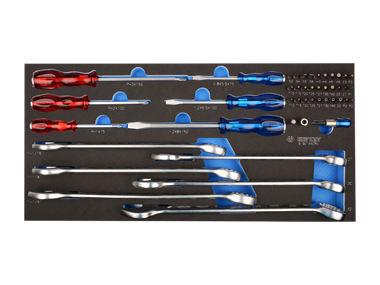 ZESTAW 45cz. KLUCZE PŁASKO-OCZKOWE + BITY 1/4", WKŁAD Z PIANKI DO SKRZYNKI King Tony 9-90145CRV