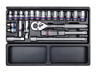 ZESTAW NASADEK 1/2'' 22cz. KRÓTKIE 6-kąt. 8 - 24mm Z AKCESORIAMI, WKŁAD DO WÓZKA King Tony 9-4522MR