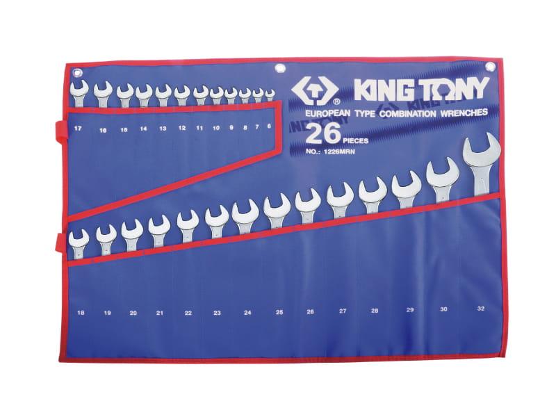 KOMPLET KLUCZY PŁASKO-OCZKOWYCH 26cz. 6 - 32mm, ETUI Z MATERIAŁU King Tony 1226MRN