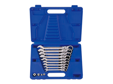 ZESTAW KLUCZY PŁASKO-OCZKOWYCH PRZEGUBOWYCH Z GRZECHOTKĄ JEDNOKIERUNKOWĄ 13cz. 8 – 19mm Z AKCESORIAMI King Tony 13013MR