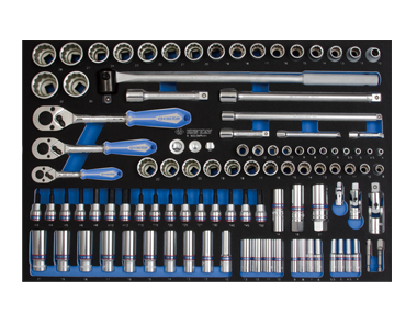 ZESTAW NASADEK 1/4"+3/8"+1/2" 103cz. 6-kąt./12-kąt 4 - 32mm Z AKCESORIAMI, WKŁAD Z PIANKI, DO WÓZKA King Tony 9-9003MRV