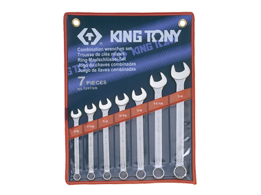 ZESTAW KLUCZY PŁASKO-OCZKOWYCH 7cz. CALOWE 3/8 - 3/4'' King Tony 1207SR